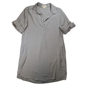 Cloth & Stone Lyocell Shirt Dress Gray Roll Tab Sleeve Tunic Relaxed Small